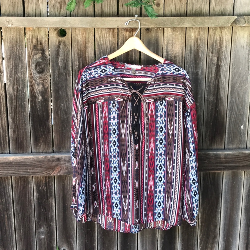 forever 21 • boho lace up shirt